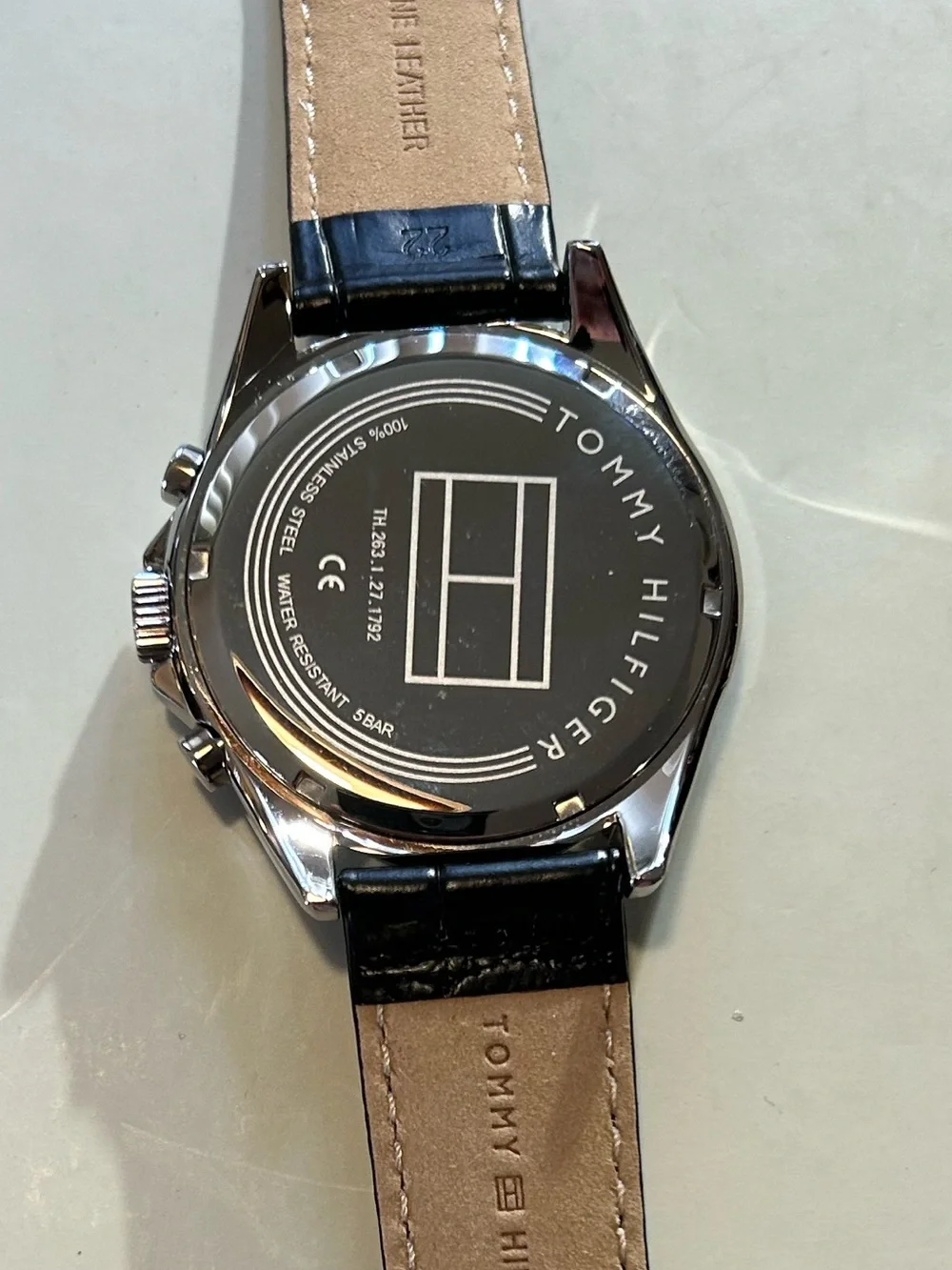 Tommy Hilfiger Watch With 46mm Black Chronograph Face & Black Leather Band